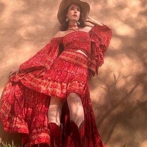 COPY - COPY - 70s Silk Skirt 2 Piece Outfit, 70s Skirt Outfit, Boho Outift, Bri…
